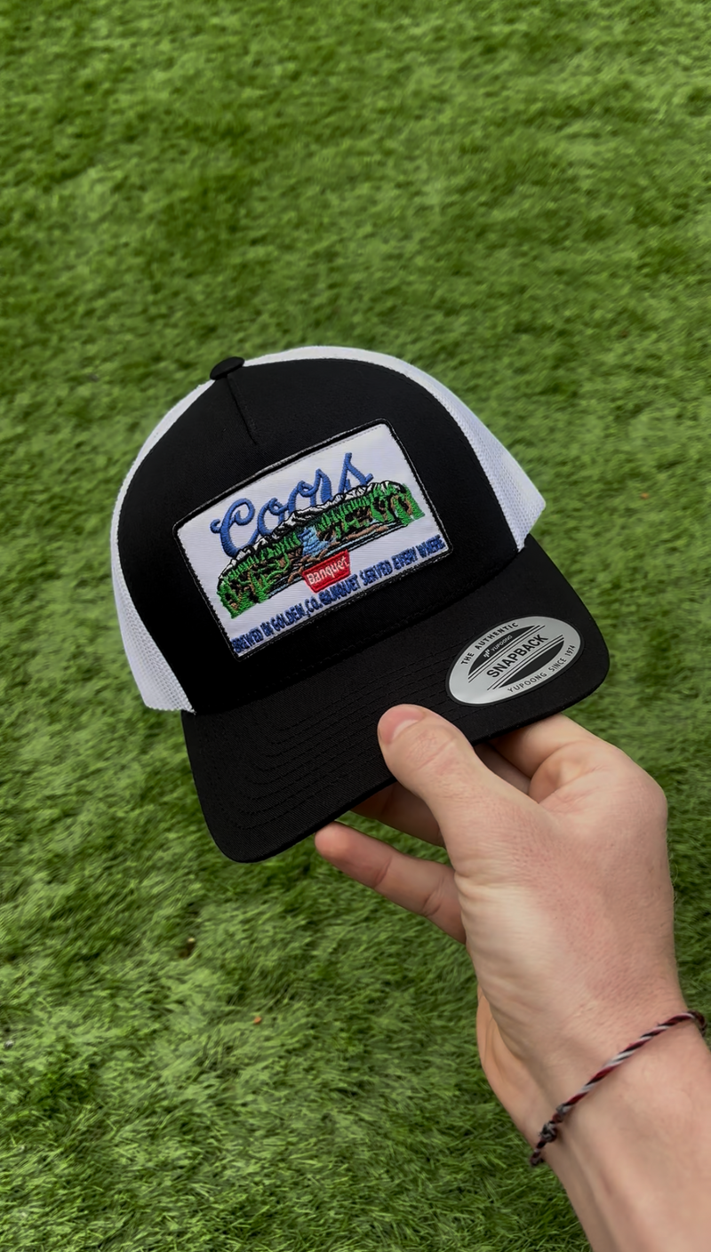 Coors Patch on Black & White 5 - Panel Trucker Hat
