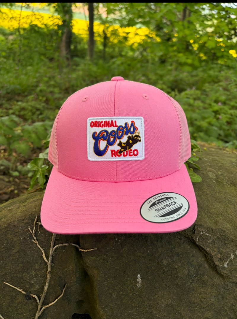 Coors Rodeo Patch (Small) on a Pink 6 - Panel Trucker Hat