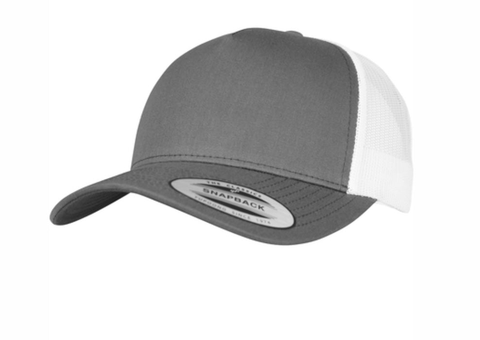 5-Panel Retro Trucker Hat (Grey & White)