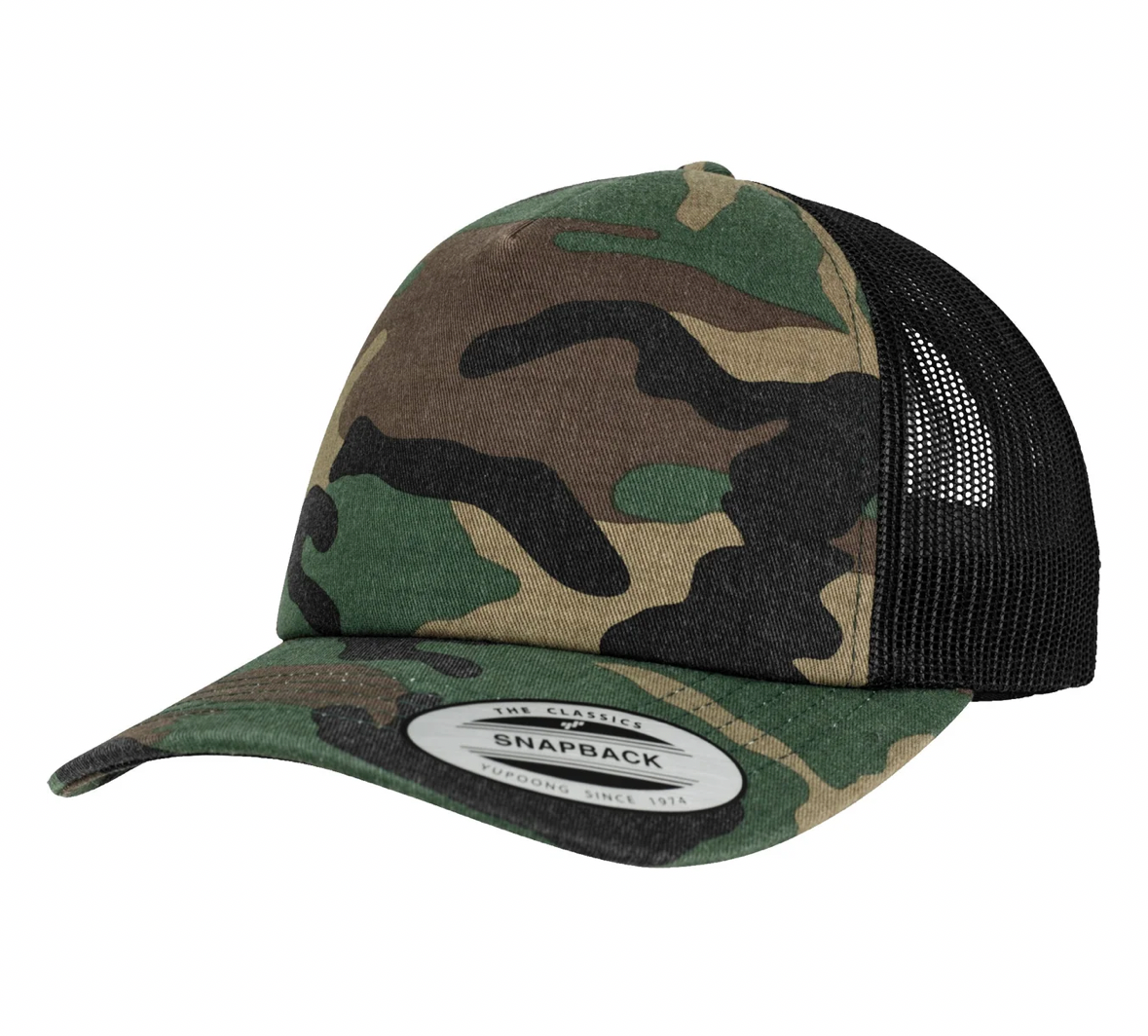 5 Panel Retro Trucker Hat (Woodland Camo)